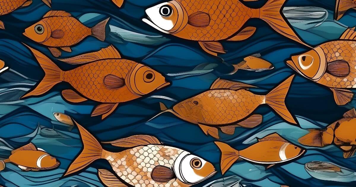 Ilustração de cardume de peixes laranja.